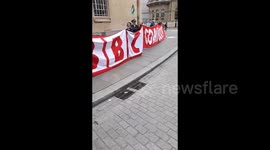 UK: Protesters gathered outside the BBC headquarters to protest against double standards in coverage of the conflict between Israel and Palestine in the Gaza Strip