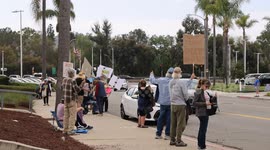 USA: Protest against Tesla, Musk and and Trump at the Santa Barbara Tesla Dealer on Hitchcock Way