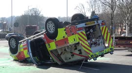 Four injured after West Midlands Fire Service Vehicle crashes onto roof in Wolverhampton crash