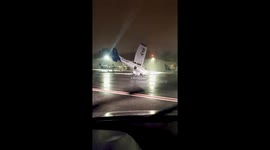 Parked plane flipped over by Storm Martinho in Portugal
