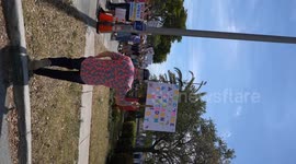 Democrats protesting Elon Musk outside of a Tesla Dealership