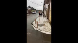 Man slides on wet tiled floor and hits post in Goiana, Brazil