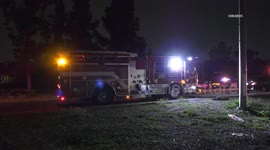 US, Los Angeles: San Bernardino Solo Vehicle Crash Car Engulfed In Flames