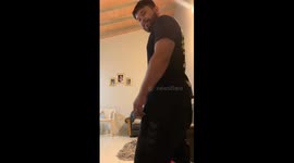 Person's pants fall while jumping in Caacupé Paraguay