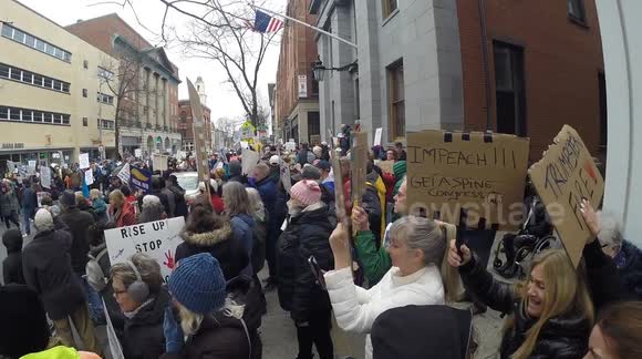 Hands Off Protest in Salem, Massachusetts as hundreds gather at City Hall to protest Trump