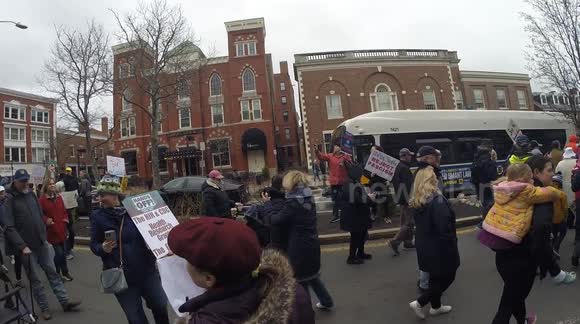 Pro-Democracy Protestors Marching and Chanting in Salem, Massachusetts
