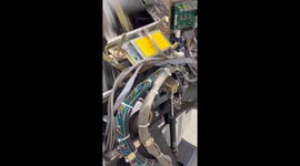 CT scan machine completes balancing test with inner components visible