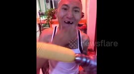 Man loses his front teeth as he tries to eat corn on a drill