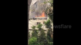 Burning house in Nablus, northern West Bank