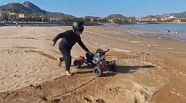 China: Toddler Goes Full Throttle on a Beach Buggy