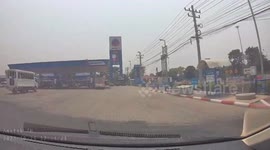 Car crashes through barriers at motorway service station