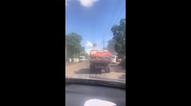 Dog on truck in Santo Domingo helps owner with cement delivery