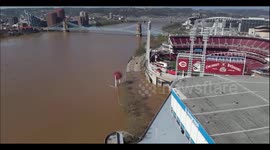 Drone Footage of flooding near the Cincinnati Reds baseball park