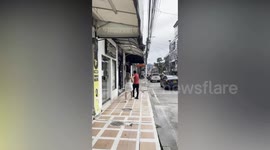 Wife caught cheating chases husband in bedsheet through streets begging forgiveness