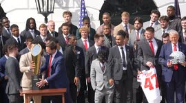 JD Vance fumbled the National College Football Championship trophy as the Ohio State Buckeyes visited the White House