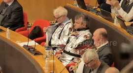 Spaceport protest councillors attend chamber as NASA astronauts, County Hall, Truro, Cornwall, UK