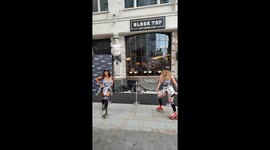 Rollagirls (instagram) - Daisy Quinn and Tinuke Oriadan performing in front of the launch of Black Tap’s flagship restaurant in Soho, London, England
