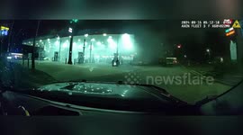US: Police Officer Uses Patrol Car To Move Burning Vehicle From Gas Pumps