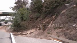 US, Los Angeles: South Pasadena Mud Slide Causes Traffic Havoc on 110