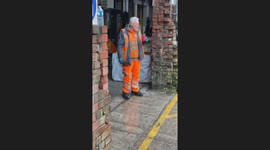 Old man's unorthodox sneezing technique leaves a mark on the workplace