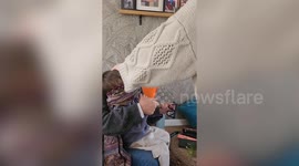 Kid freaks out after mum and grandma play viral Nutella and orange prank on him