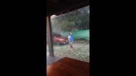 Car Owner Scrambles to Shield Vehicle as Tennis Ball-Sized Hail Pounds Pontevedra