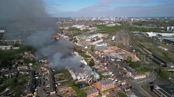 Seventy-Five Firefighters tackle huge factory fire in Sparkhill, Birmingham, England