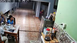 Storm batters home as family have dinner in Thailand