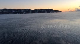 Sea smoke seen in winters during the morning hours in St. Lawrence river.