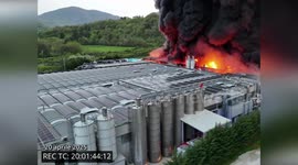 Italy: Drone Captures First Moments Of Factory Fire In Umbertide