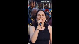 Popstar Jessie J sings new single to scores of fans in London's King's Cross