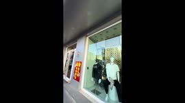 Cat sleeps on mannequin's hand in Tianjin