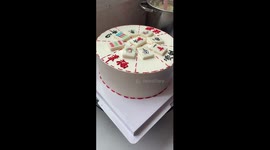 Cake Art - making a white cake covered in Mahjong tiles