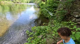 She caught a monster! Laughs and screams as little sister reels in a trout in Cherokee, NC