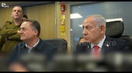 Israel: Prime Minister Benjamin Netanyahu in the Air Force bunker in Kirya, during the attack against targets of the regime in Yemen