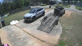 Little girl's bold jeep stunt ends in a tumble—and a hug