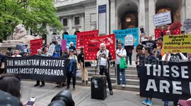 US: Demonstrators appear at the New York Library for MAGA Billionaire Blockade demonstration