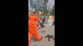 Orange jumpsuit protest - in front of the Tel Aviv courthouse
