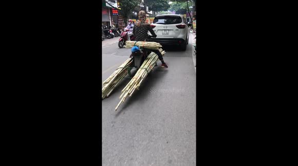Fearless Sugarcane Ride! Woman Balances Overloaded Motorbike With Legs Outstretched in Wild Display of Skill