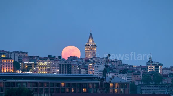 Türkiye: Full moon rises over Galata Tower in Istanbul - Buy, Sell or ...
