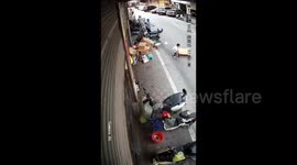 Boy crawls in cardboard box on road, gets run over and injures foot