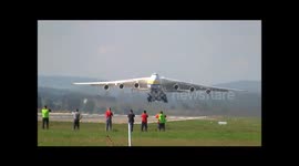 Giant, six-engined aircraft takes off at Zurich Airport