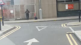 Strange exercise outside a hospital