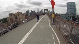 Angry Cyclist on Brooklyn Bridge!