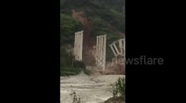 Landslide makes bridge piers collapse