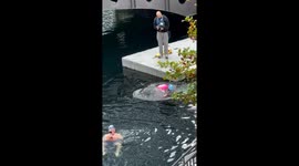 Sidemen and KSI take on open swimming challenge at Canary Wharf's cold water