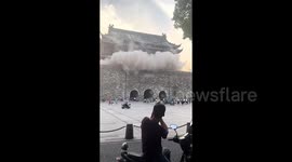 Tiles slide off roof of ancient Chinese tower just 15 months after $500,000 renovation leading to public outrage