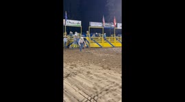 Thrills and laughter as bungee cord pullbacks lead to hilarious fails in rodeo arena