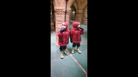 Toddler boy thinks he's clever, but falls through what he thought was a mirror in the mirror maze at Longleats festival of light in Warminster UK