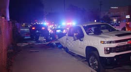 US, Los Angeles: Glendale Car Flies Off Freeway And Lands On Pickup Truck